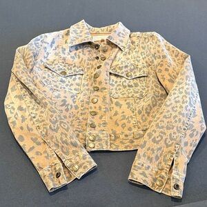 Current Elliott Leopard Print Cropped Denim Jacket xs